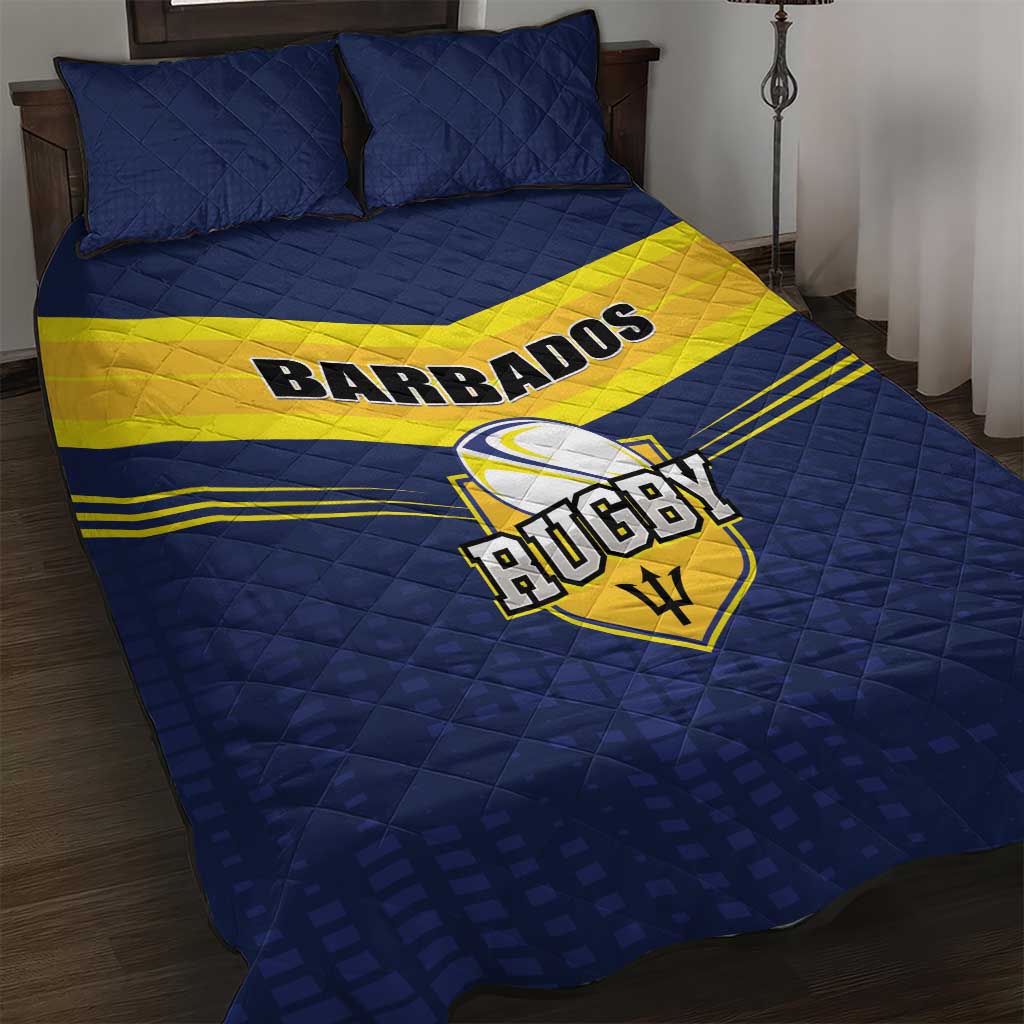 Barbados Rugby Quilt Bed Set Team Barbados Trident Go Champions