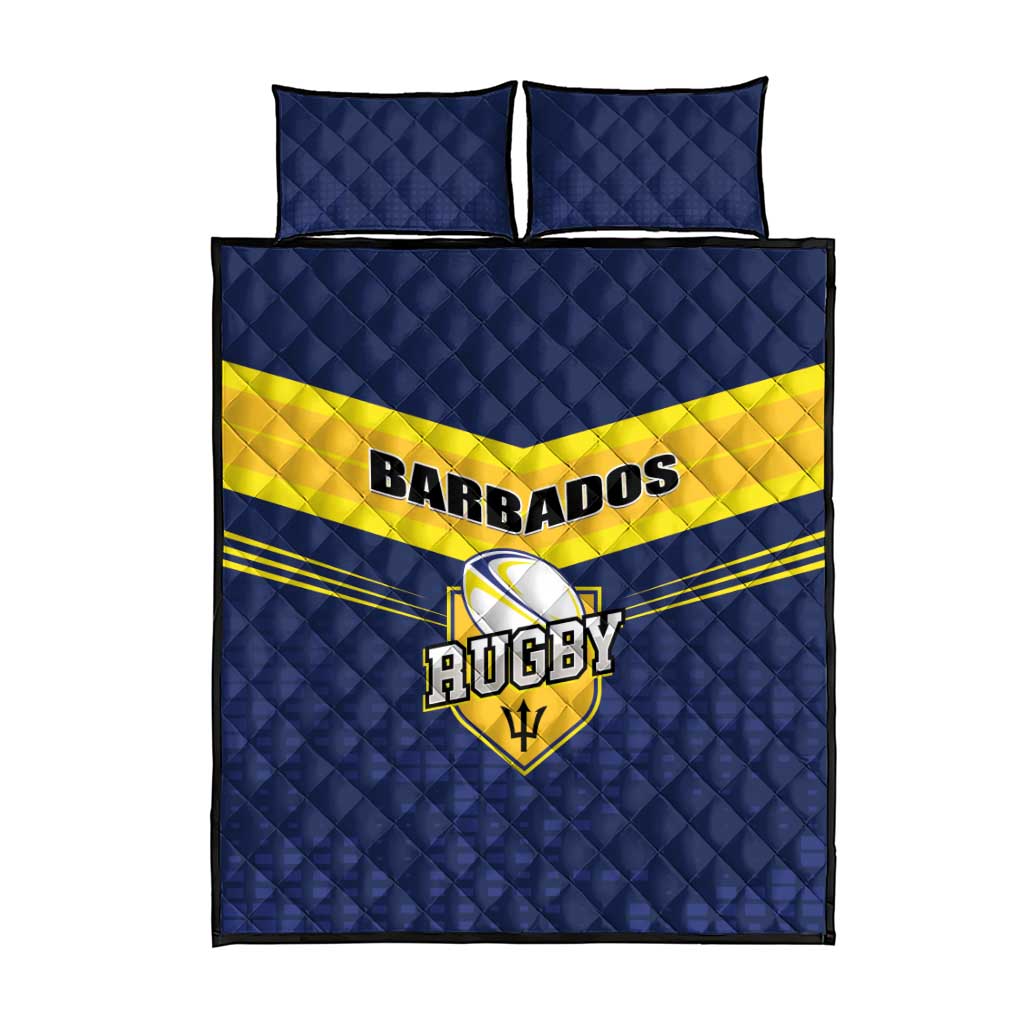 Barbados Rugby Quilt Bed Set Team Barbados Trident Go Champions