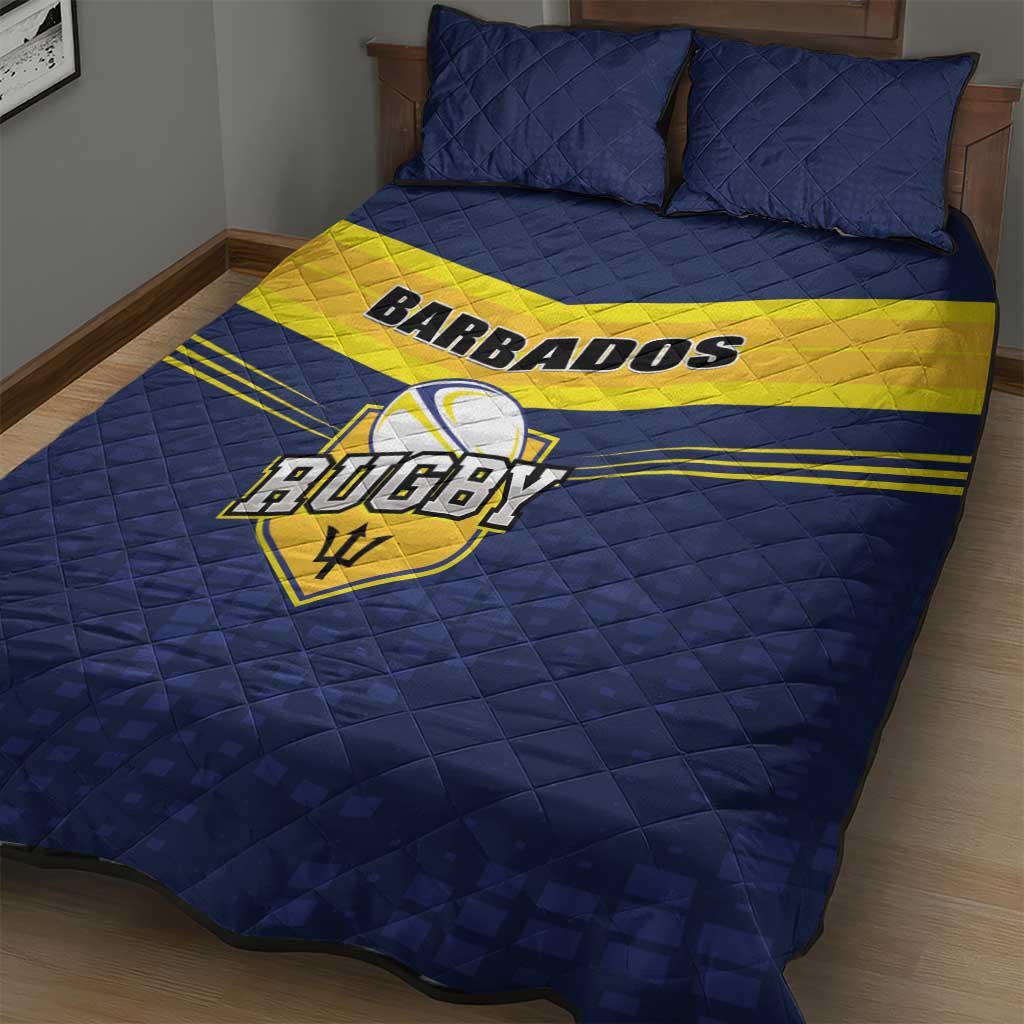 Barbados Rugby Quilt Bed Set Team Barbados Trident Go Champions