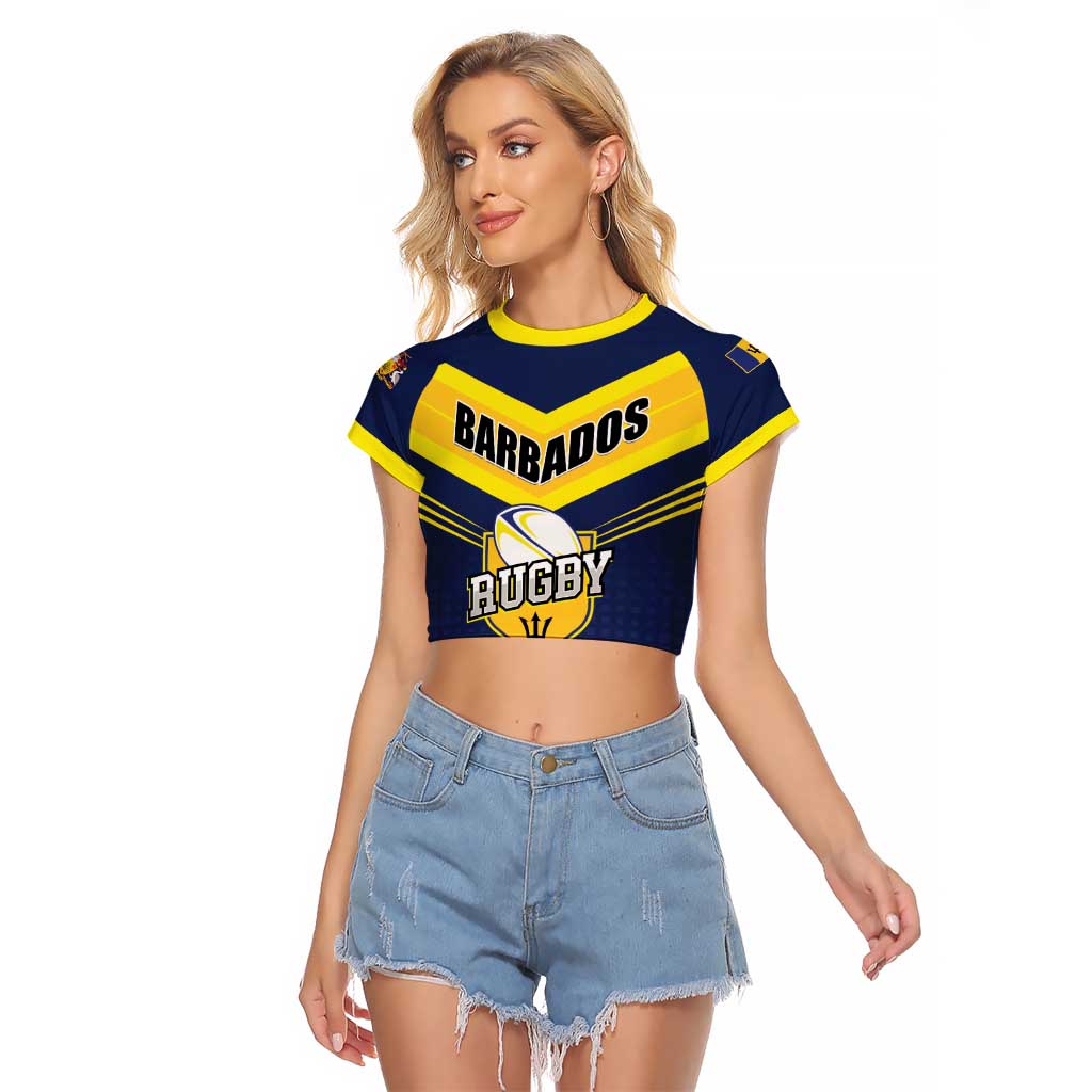 Custom Barbados Rugby Raglan Cropped T Shirt Team Barbados Trident Go Champions