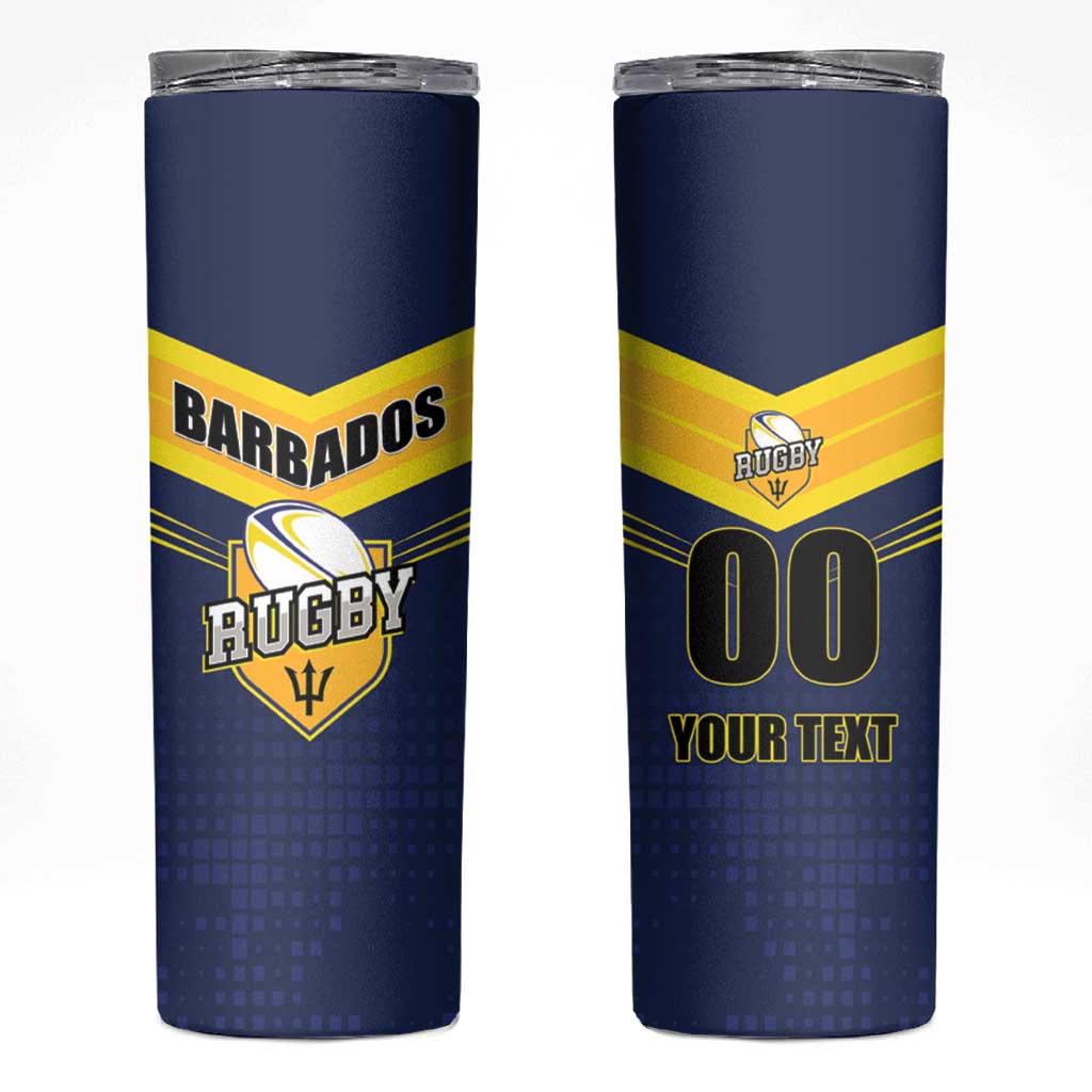 Custom Barbados Rugby Skinny Tumbler Team Barbados Trident Go Champions
