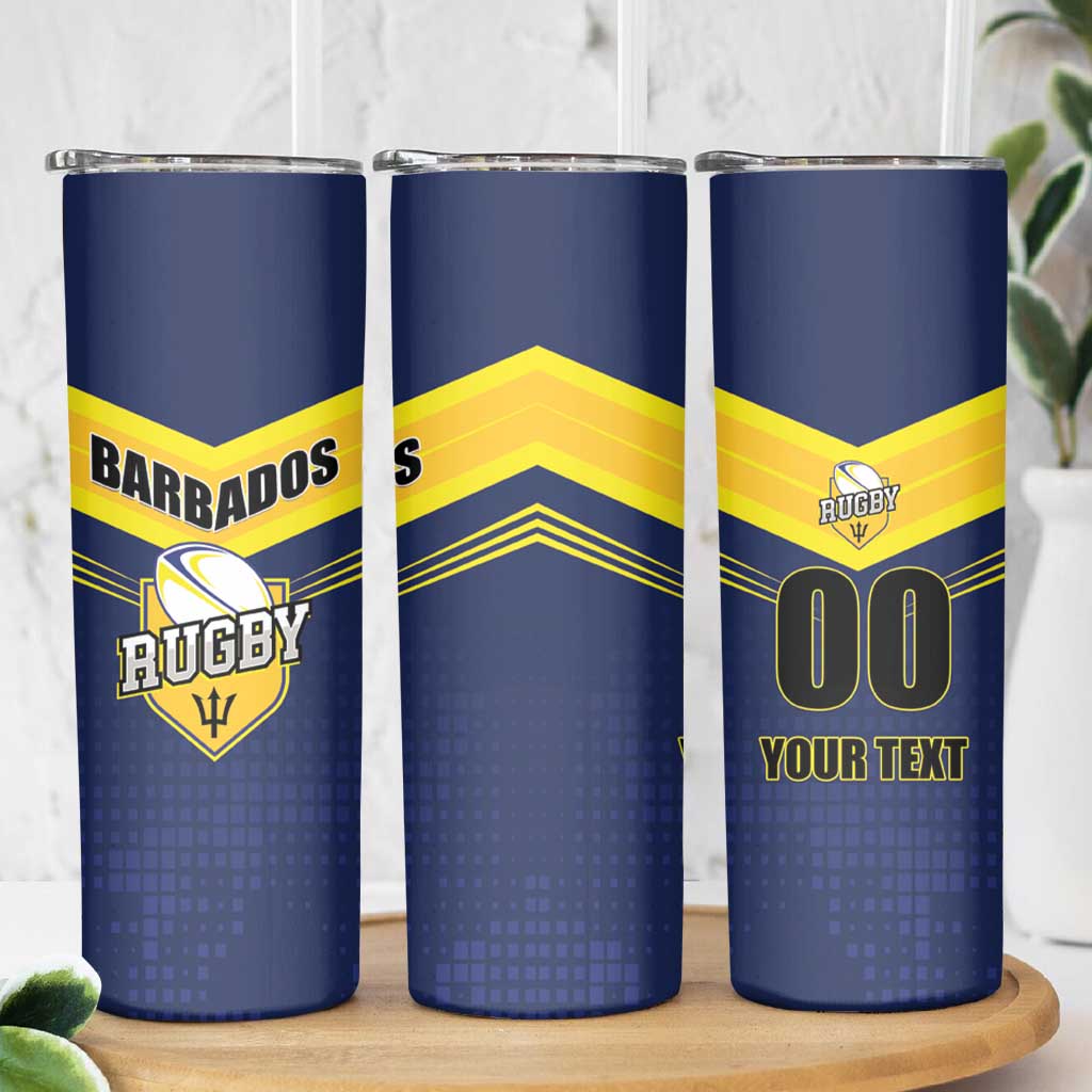 Custom Barbados Rugby Skinny Tumbler Team Barbados Trident Go Champions