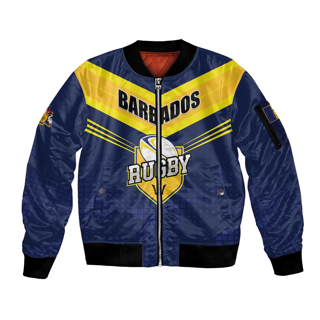Custom Barbados Rugby Sleeve Zip Bomber Jacket Team Barbados Trident Go Champions
