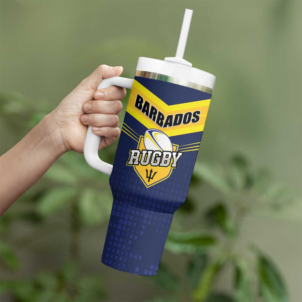Custom Barbados Rugby Tumbler With Handle Team Barbados Trident Go Champions