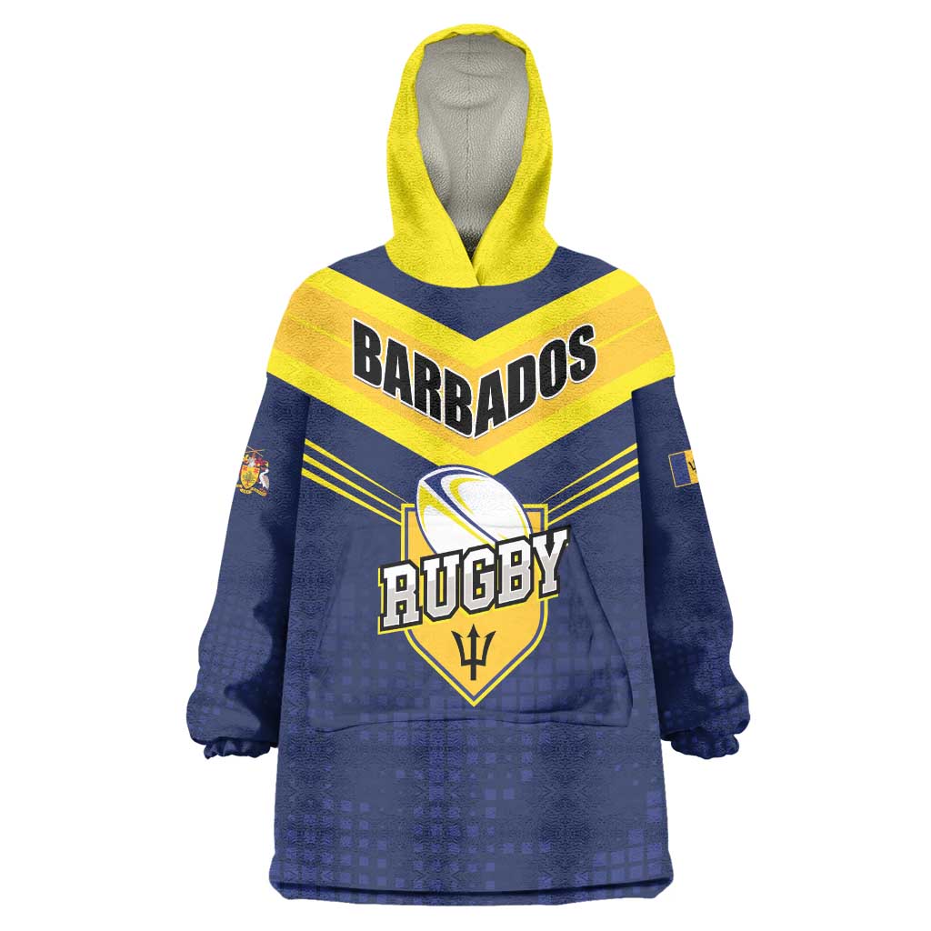 Custom Barbados Rugby Wearable Blanket Hoodie Team Barbados Trident Go Champions