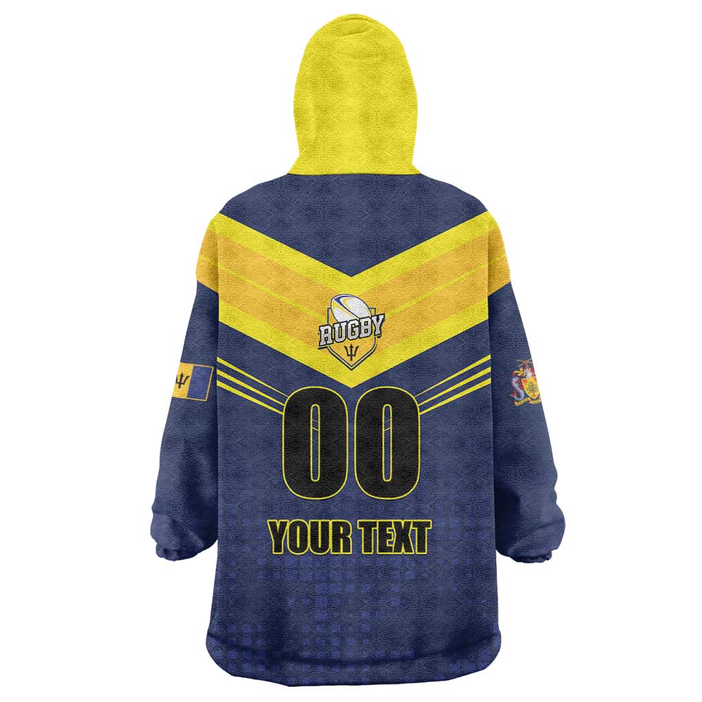 Custom Barbados Rugby Wearable Blanket Hoodie Team Barbados Trident Go Champions