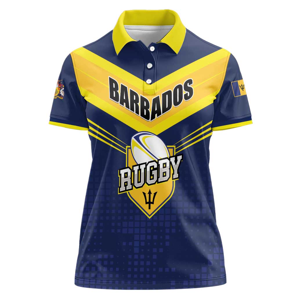 Custom Barbados Rugby Women Polo Shirt Team Barbados Trident Go Champions