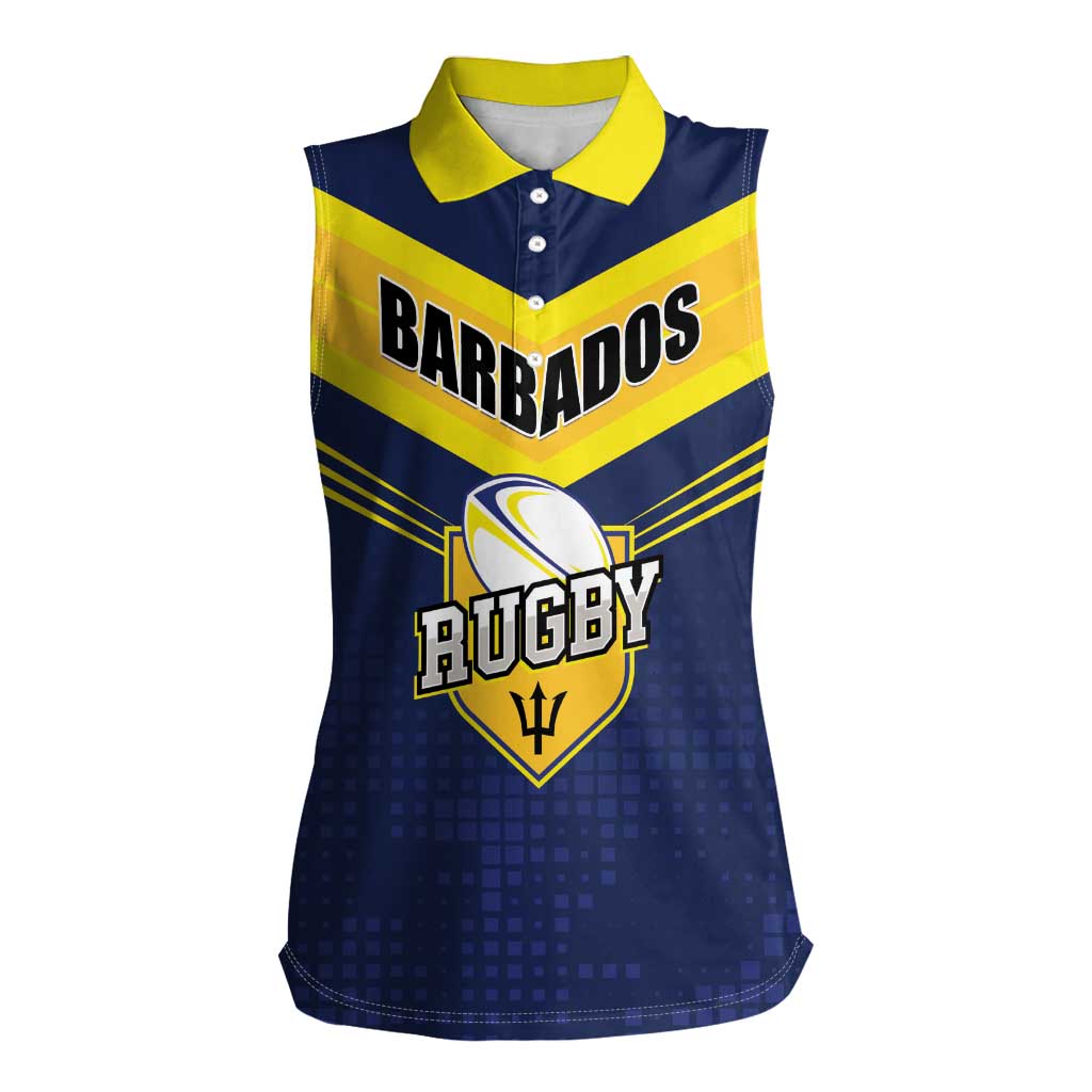 Custom Barbados Rugby Women Sleeveless Polo Shirt Team Barbados Trident Go Champions