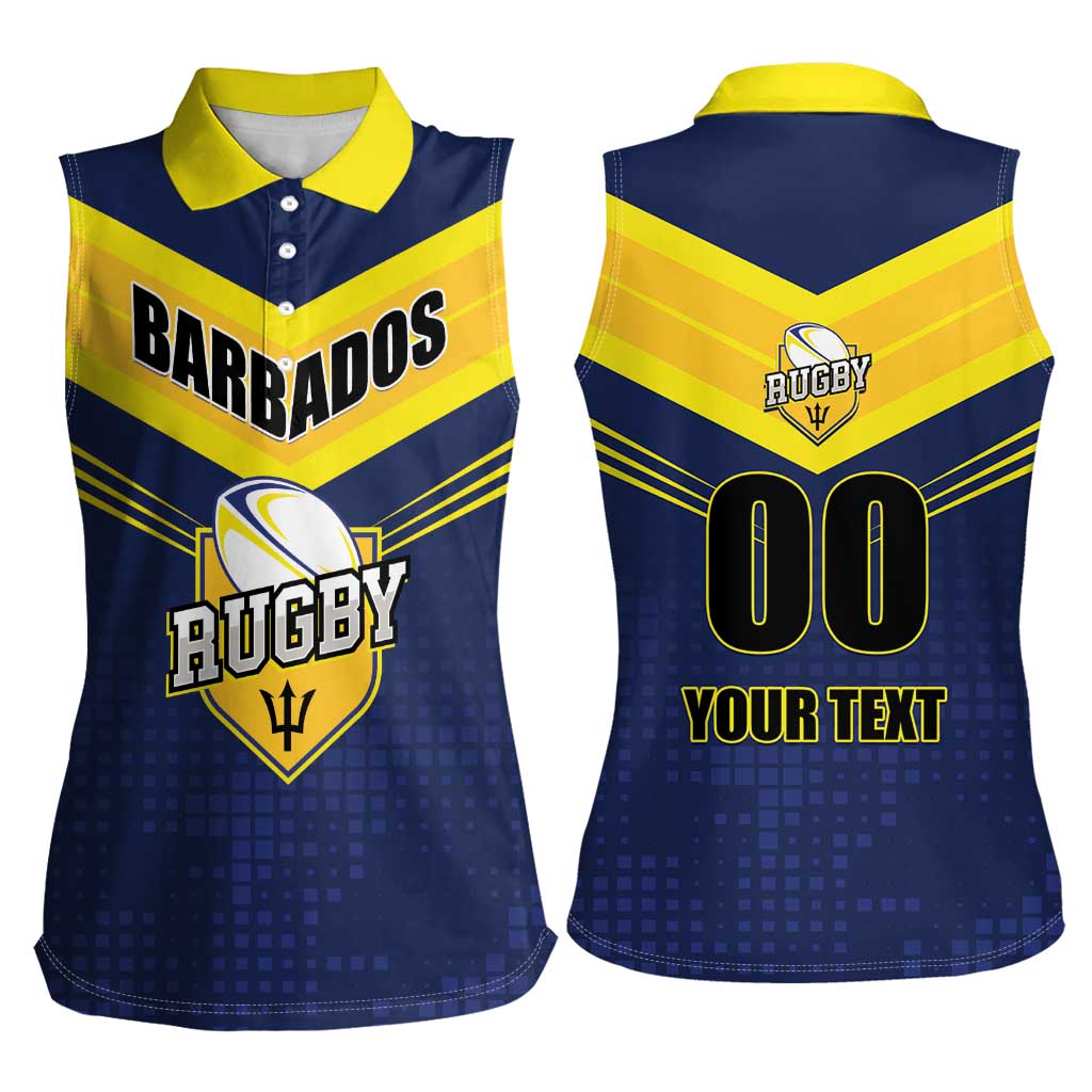 Custom Barbados Rugby Women Sleeveless Polo Shirt Team Barbados Trident Go Champions