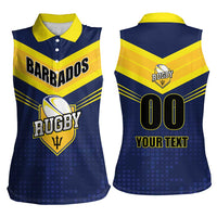 Custom Barbados Rugby Women Sleeveless Polo Shirt Team Barbados Trident Go Champions