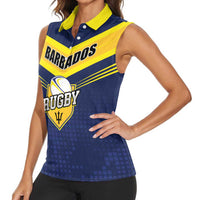 Custom Barbados Rugby Women Sleeveless Polo Shirt Team Barbados Trident Go Champions