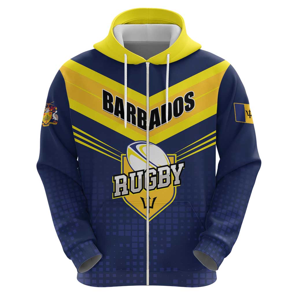 Custom Barbados Rugby Zip Hoodie Team Barbados Trident Go Champions
