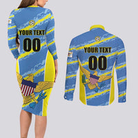 Custom US Virgin Islands Soccer Couples Matching Long Sleeve Bodycon Dress and Long Sleeve Button Shirt Team Dashing Eagles Come On