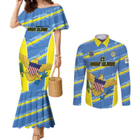 Custom US Virgin Islands Soccer Couples Matching Mermaid Dress and Long Sleeve Button Shirt Team Dashing Eagles Come On