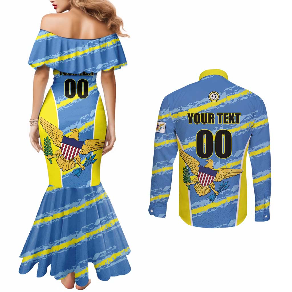 Custom US Virgin Islands Soccer Couples Matching Mermaid Dress and Long Sleeve Button Shirt Team Dashing Eagles Come On