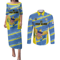 Custom US Virgin Islands Soccer Couples Matching Puletasi and Long Sleeve Button Shirt Team Dashing Eagles Come On