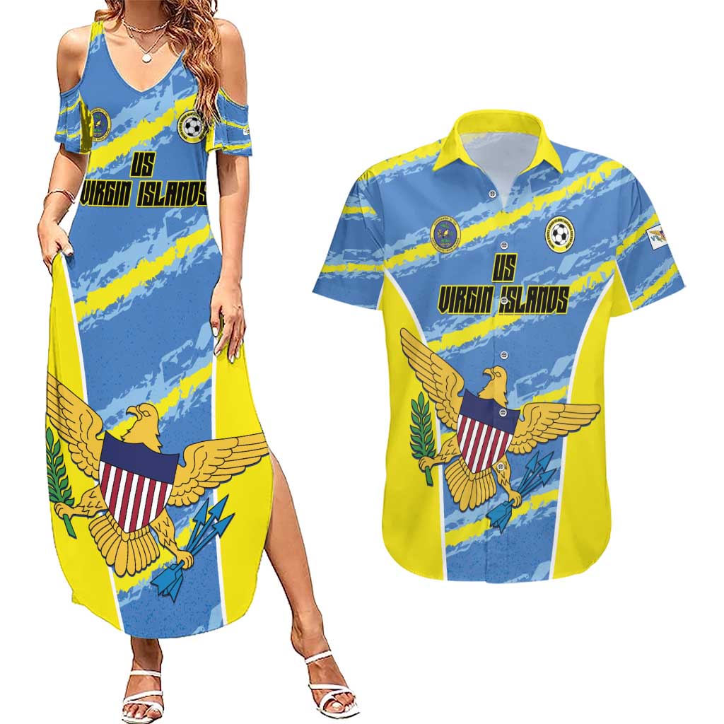 Custom US Virgin Islands Soccer Couples Matching Summer Maxi Dress and Hawaiian Shirt Team Dashing Eagles Come On