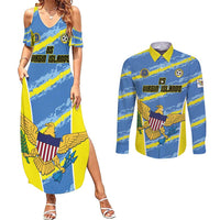 Custom US Virgin Islands Soccer Couples Matching Summer Maxi Dress and Long Sleeve Button Shirt Team Dashing Eagles Come On