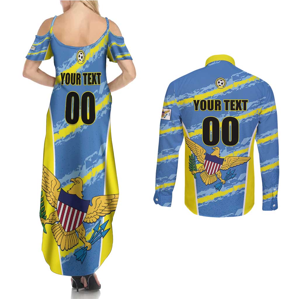 Custom US Virgin Islands Soccer Couples Matching Summer Maxi Dress and Long Sleeve Button Shirt Team Dashing Eagles Come On