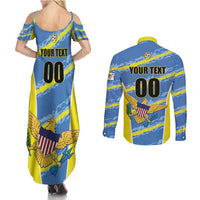 Custom US Virgin Islands Soccer Couples Matching Summer Maxi Dress and Long Sleeve Button Shirt Team Dashing Eagles Come On