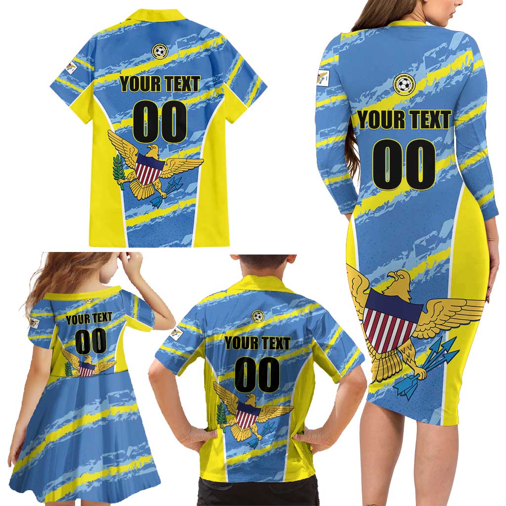 Custom US Virgin Islands Soccer Family Matching Long Sleeve Bodycon Dress and Hawaiian Shirt Team Dashing Eagles Come On