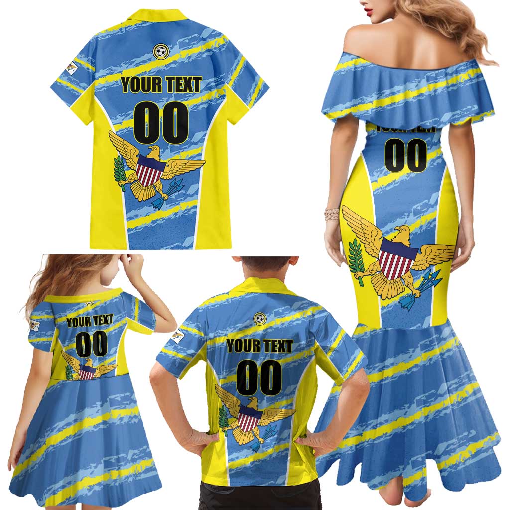 Custom US Virgin Islands Soccer Family Matching Mermaid Dress and Hawaiian Shirt Team Dashing Eagles Come On