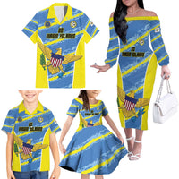 Custom US Virgin Islands Soccer Family Matching Off The Shoulder Long Sleeve Dress and Hawaiian Shirt Team Dashing Eagles Come On