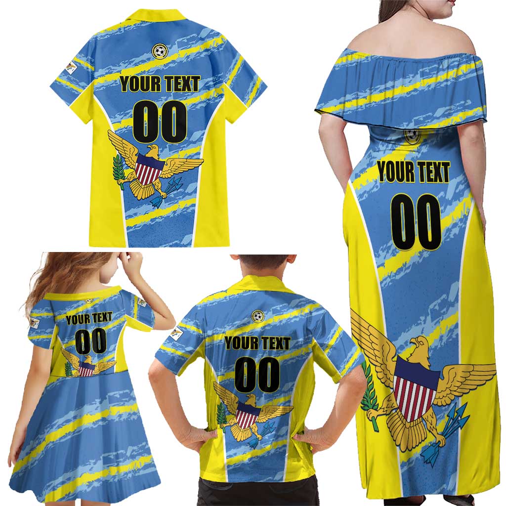 Custom US Virgin Islands Soccer Family Matching Off Shoulder Maxi Dress and Hawaiian Shirt Team Dashing Eagles Come On