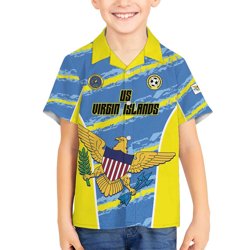 Custom US Virgin Islands Soccer Family Matching Off Shoulder Maxi Dress and Hawaiian Shirt Team Dashing Eagles Come On