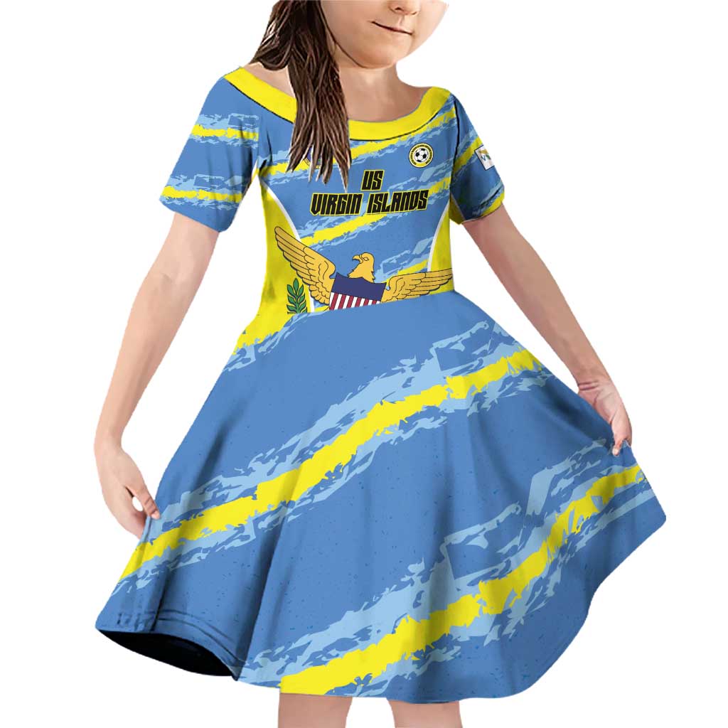 Custom US Virgin Islands Soccer Family Matching Off Shoulder Short Dress and Hawaiian Shirt Team Dashing Eagles Come On