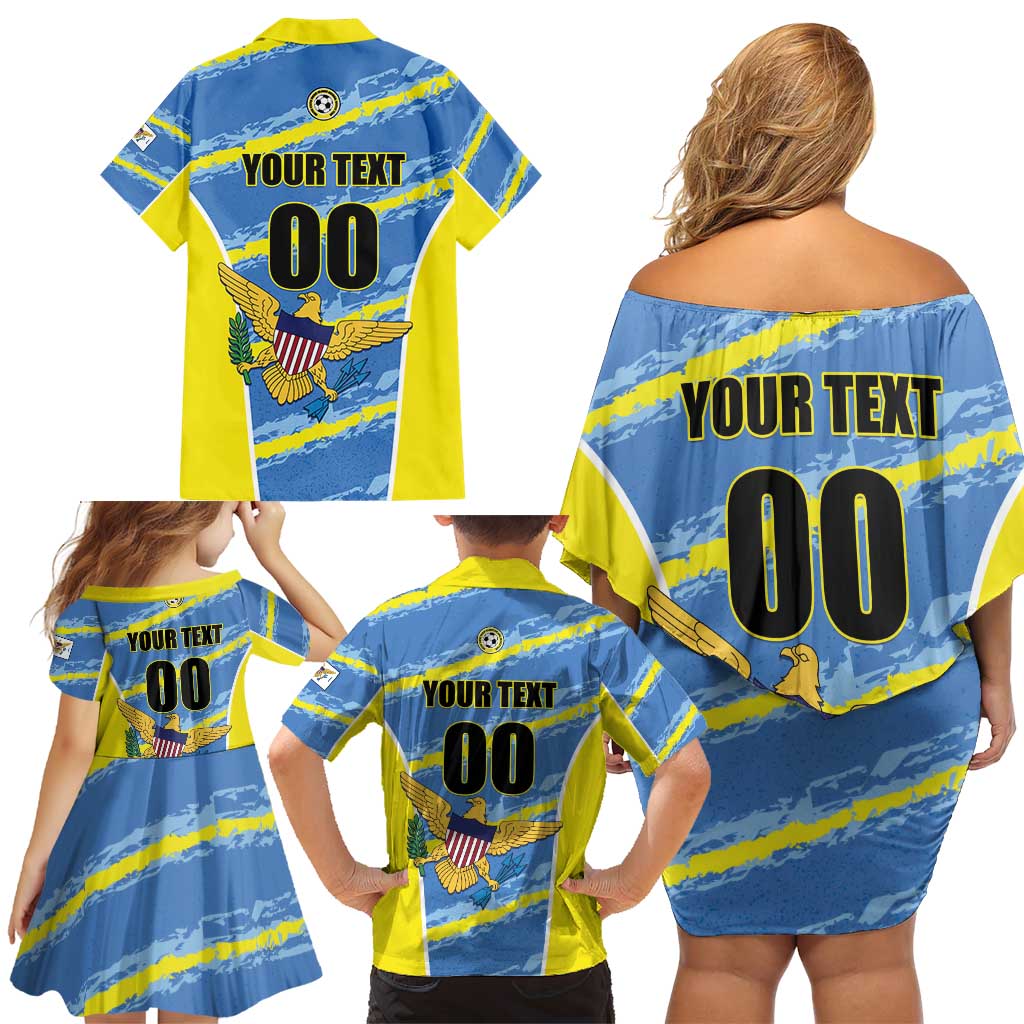 Custom US Virgin Islands Soccer Family Matching Off Shoulder Short Dress and Hawaiian Shirt Team Dashing Eagles Come On