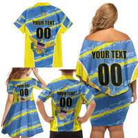 Custom US Virgin Islands Soccer Family Matching Off Shoulder Short Dress and Hawaiian Shirt Team Dashing Eagles Come On