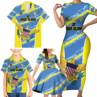 Custom US Virgin Islands Soccer Family Matching Short Sleeve Bodycon Dress and Hawaiian Shirt Team Dashing Eagles Come On