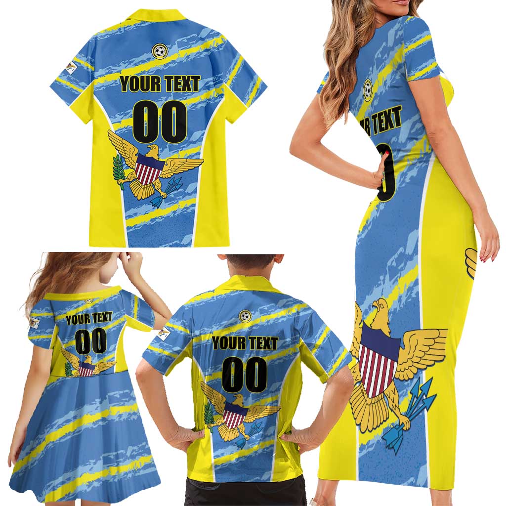 Custom US Virgin Islands Soccer Family Matching Short Sleeve Bodycon Dress and Hawaiian Shirt Team Dashing Eagles Come On