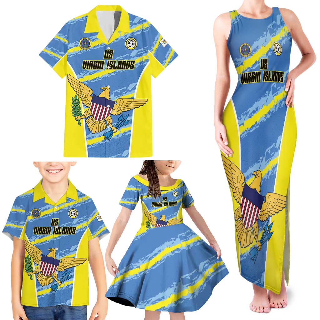 Custom US Virgin Islands Soccer Family Matching Tank Maxi Dress and Hawaiian Shirt Team Dashing Eagles Come On