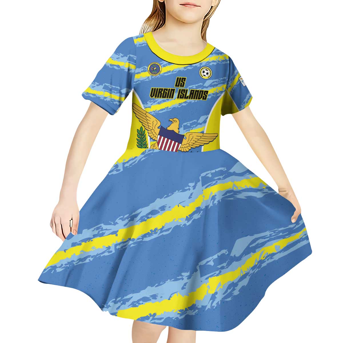 Custom US Virgin Islands Soccer Kid Short Sleeve Dress Team Dashing Eagles Come On