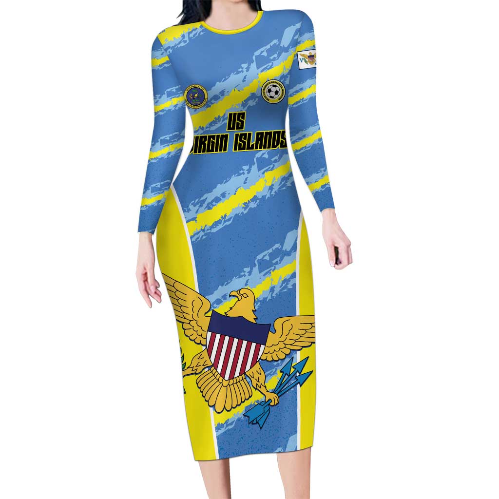 Custom US Virgin Islands Soccer Long Sleeve Bodycon Dress Team Dashing Eagles Come On
