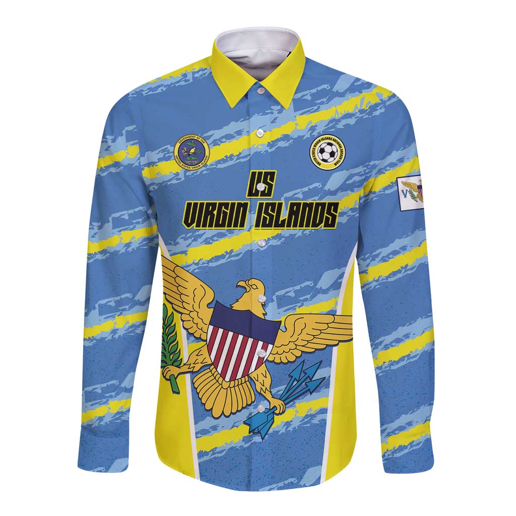 Custom US Virgin Islands Soccer Long Sleeve Button Shirt Team Dashing Eagles Come On