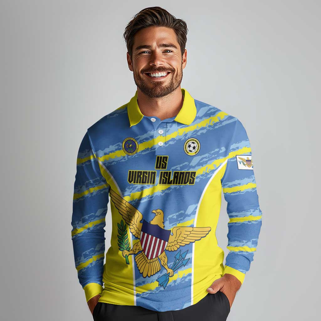 Custom US Virgin Islands Soccer Long Sleeve Polo Shirt Team Dashing Eagles Come On