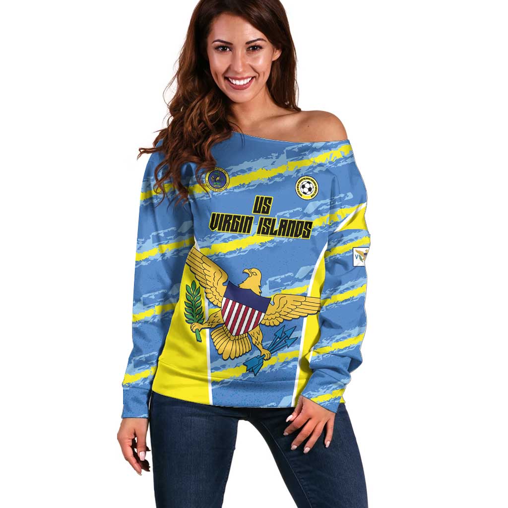 Custom US Virgin Islands Soccer Off Shoulder Sweater Team Dashing Eagles Come On
