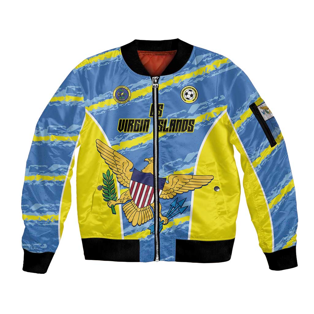 Custom US Virgin Islands Soccer Sleeve Zip Bomber Jacket Team Dashing Eagles Come On