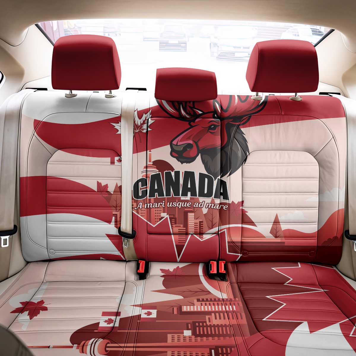 Canada Day 1867 Back Car Seat Cover Moose With Maple Leaves