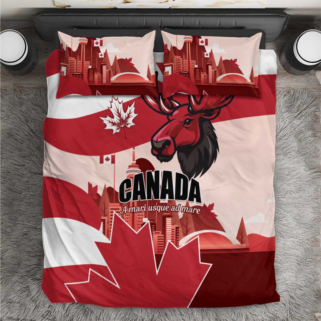 Canada Day 1867 Bedding Set Moose With Maple Leaves