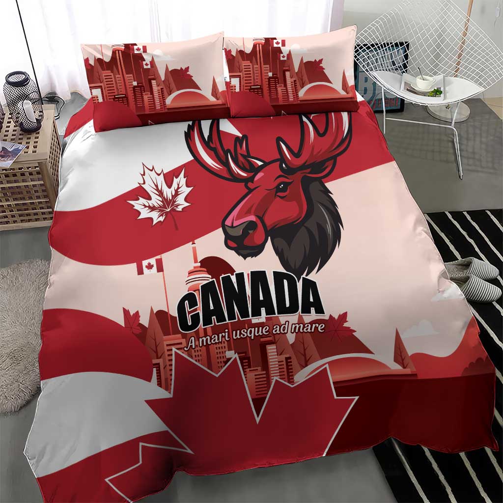 Canada Day 1867 Bedding Set Moose With Maple Leaves