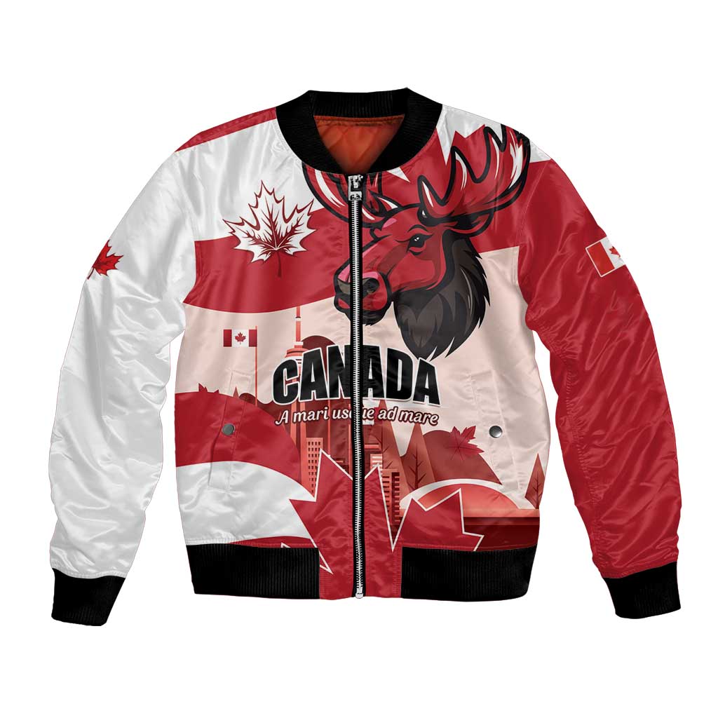 Personalised Canada Day 1867 Bomber Jacket Moose With Maple Leaves