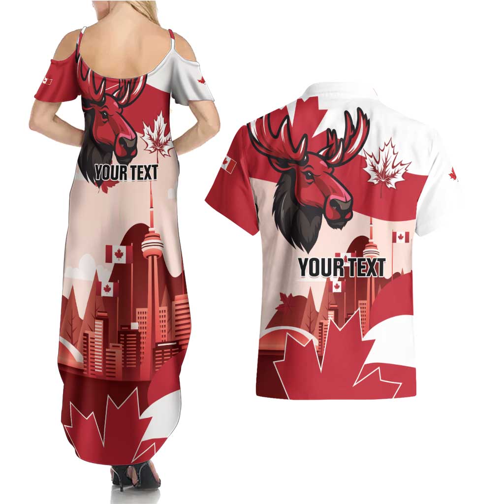 Personalised Canada Day 1867 Couples Matching Summer Maxi Dress and Hawaiian Shirt Moose With Maple Leaves
