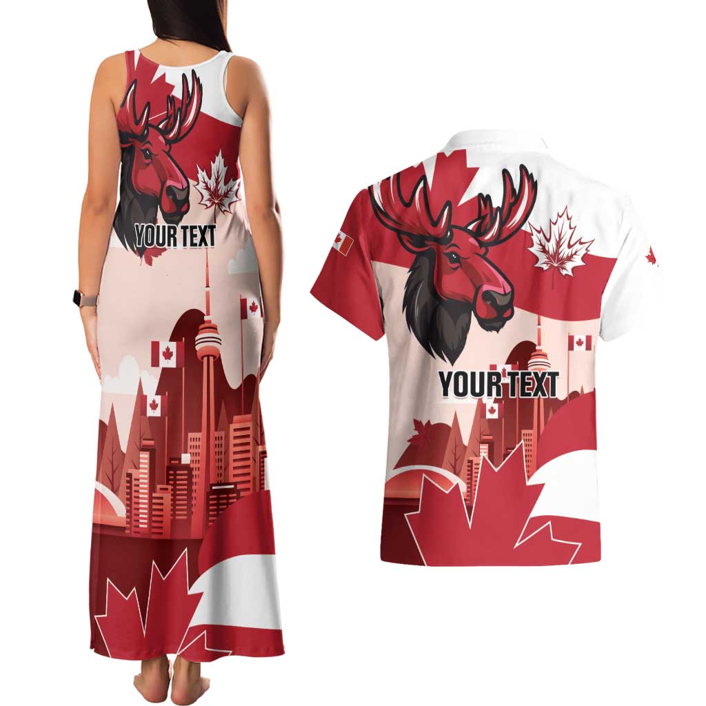 Personalised Canada Day 1867 Couples Matching Tank Maxi Dress and Hawaiian Shirt Moose With Maple Leaves