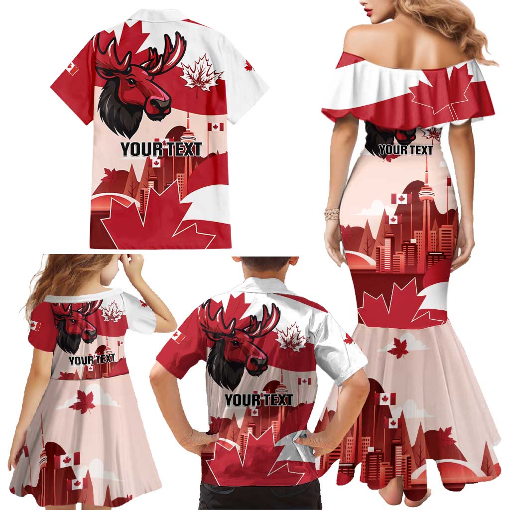 Personalised Canada Day 1867 Family Matching Mermaid Dress and Hawaiian Shirt Moose With Maple Leaves