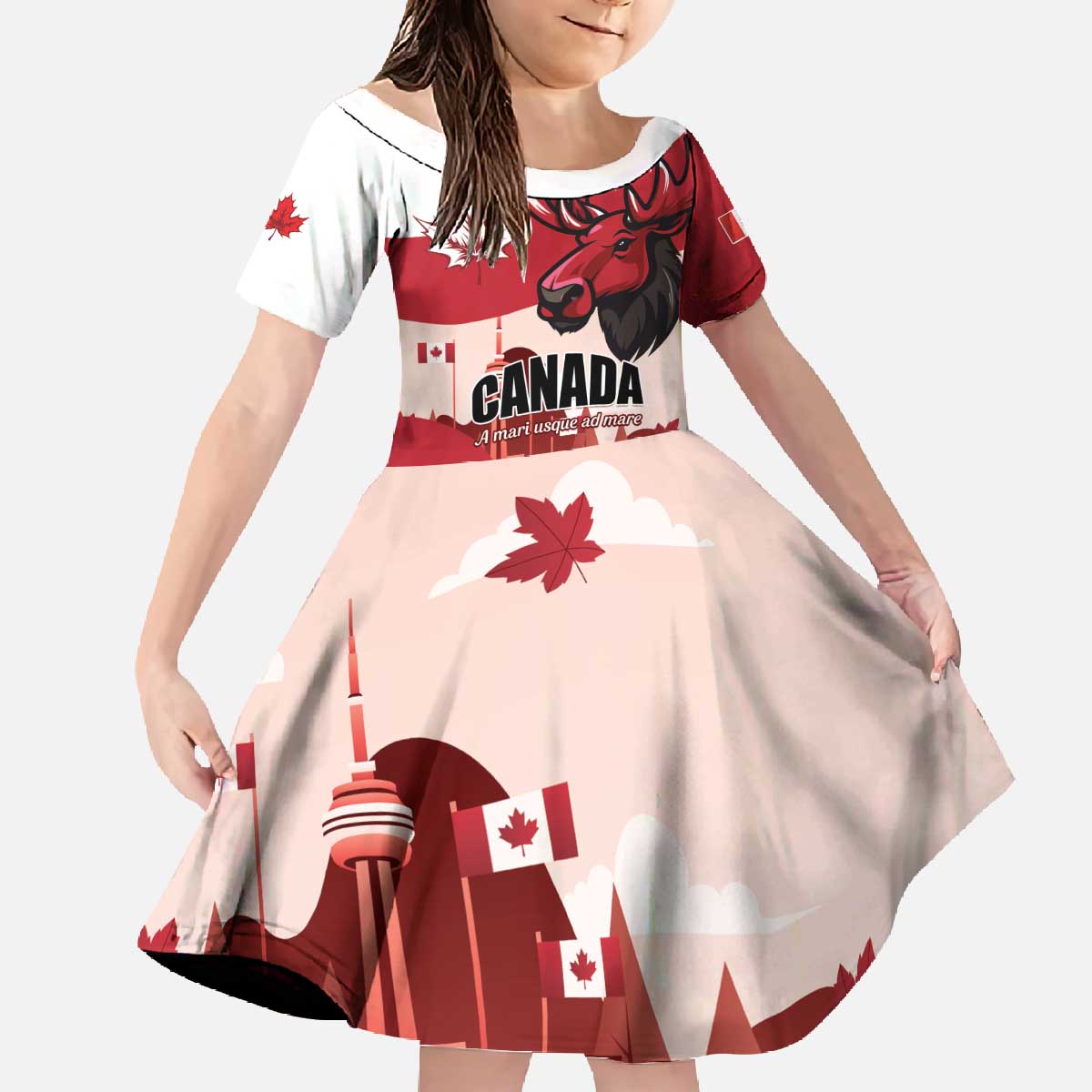 Personalised Canada Day 1867 Family Matching Off The Shoulder Long Sleeve Dress and Hawaiian Shirt Moose With Maple Leaves