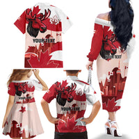 Personalised Canada Day 1867 Family Matching Off The Shoulder Long Sleeve Dress and Hawaiian Shirt Moose With Maple Leaves